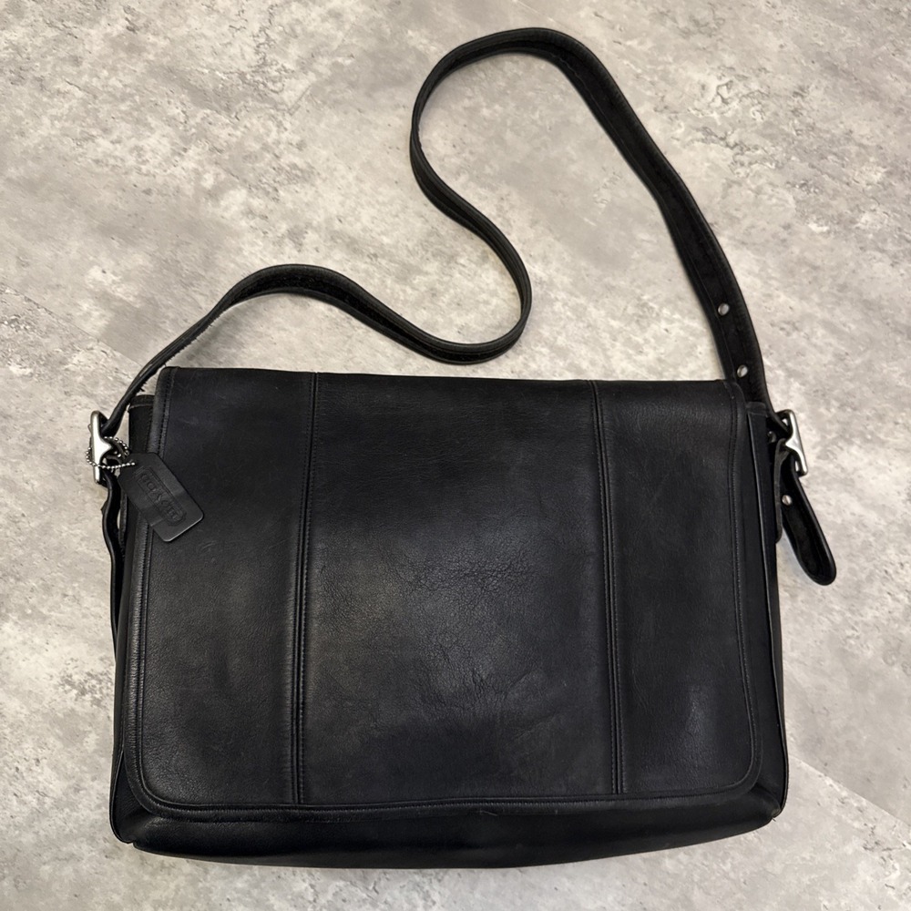 Coach Vintage Legacy Black Leather Flap Briefcase Shoulder Bag 9065 Made In USA